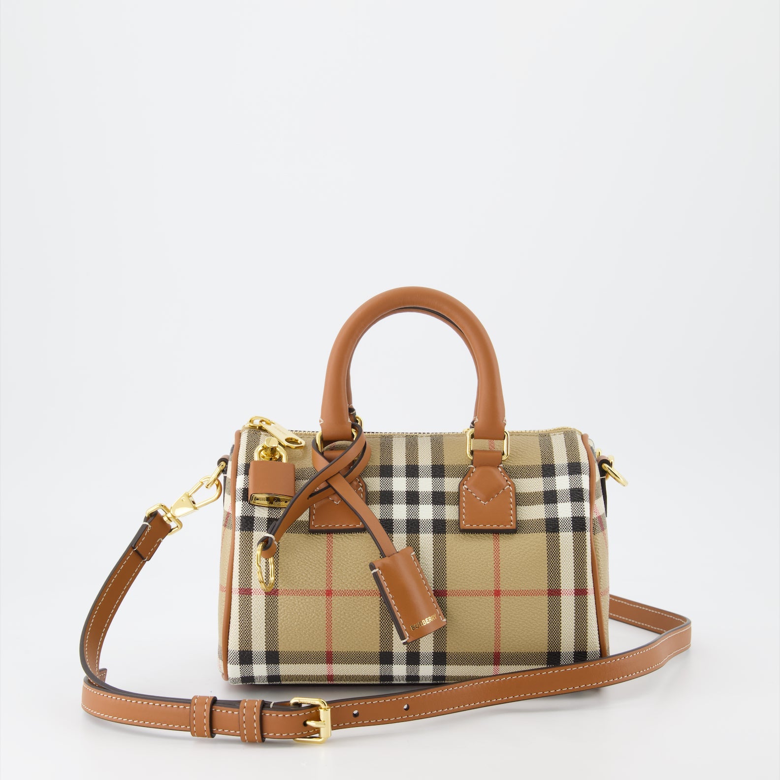 Burberry Mini Bowling Bag, Checked Bag, Designer Accessories, Luxury Handbag, Fashionable Carryall