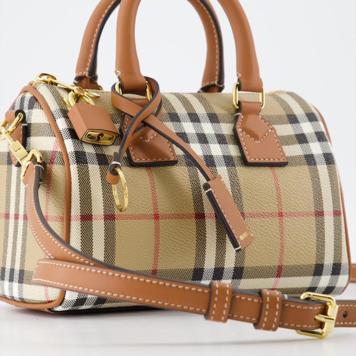 Burberry Mini Bowling Bag, Checked Bag, Designer Accessories, Luxury Handbag, Fashionable Carryall