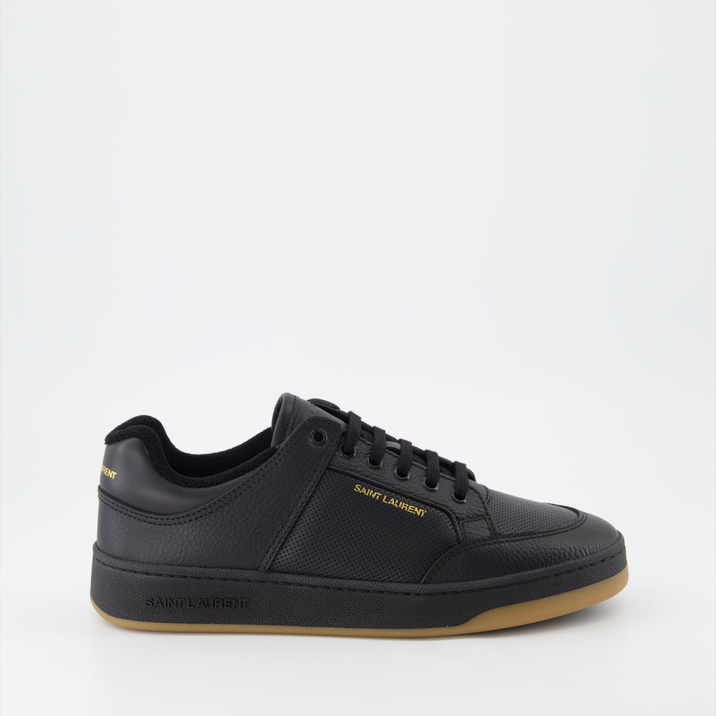 Image des baskets en cuir noir SL/61 de Saint Laurent pour hommes - SaisonAutomne-Hiver 2023 - Vue droite