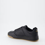 Image of SL/61 Black Leather Sneakers by Saint Laurent for Men - Season Autumn-Winter 2023 - Back Right Three-Quarter View
