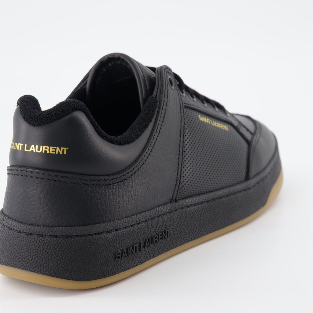 Image des baskets en cuir noir SL/61 de Saint Laurent pour hommes - Saison Automne-Hiver 2023 - Vue arrière