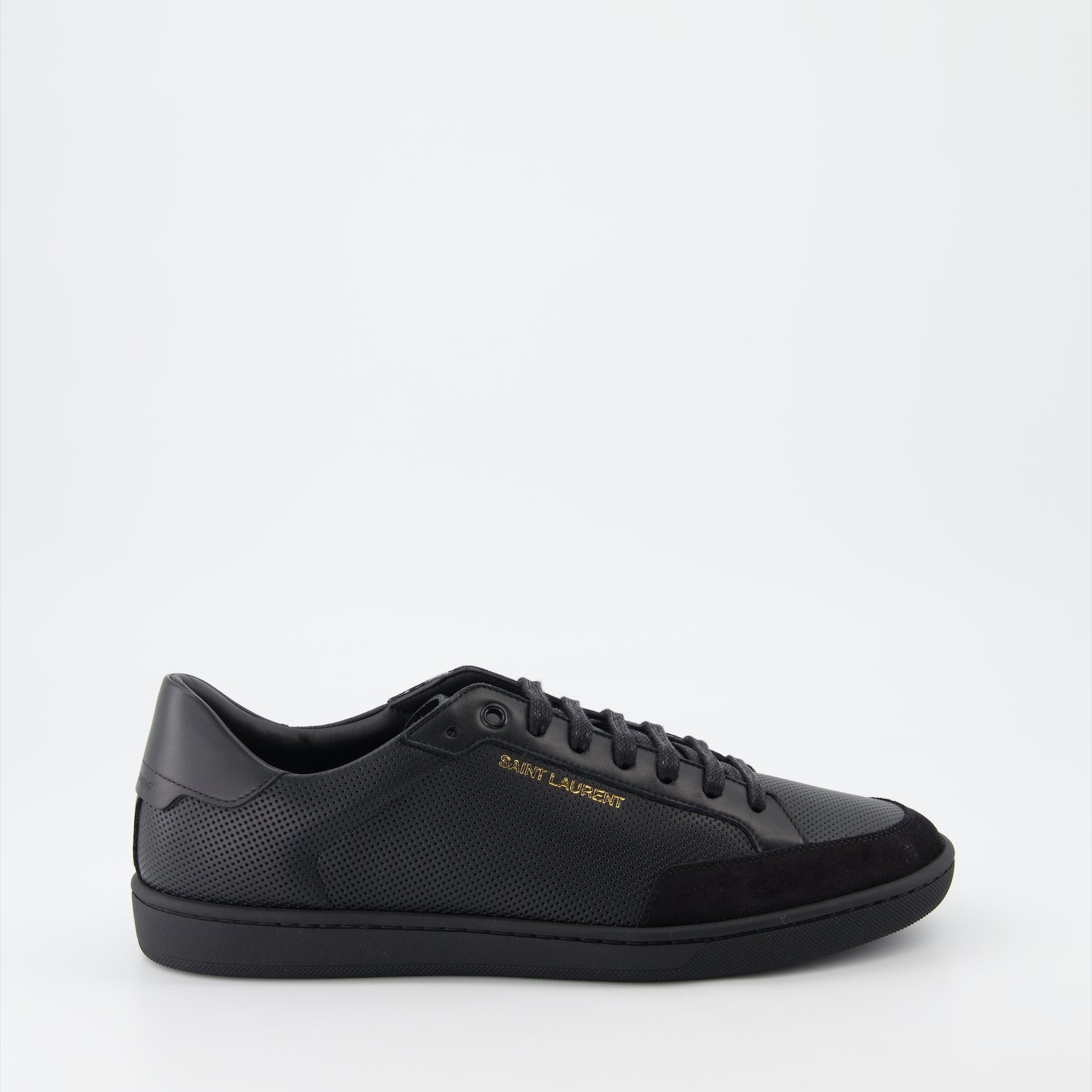 Image de baskets en cuir et daim Classic SL/10 par Saint Laurent pour hommes - Saison Automne-Hiver 2023 - Vue de côté droit