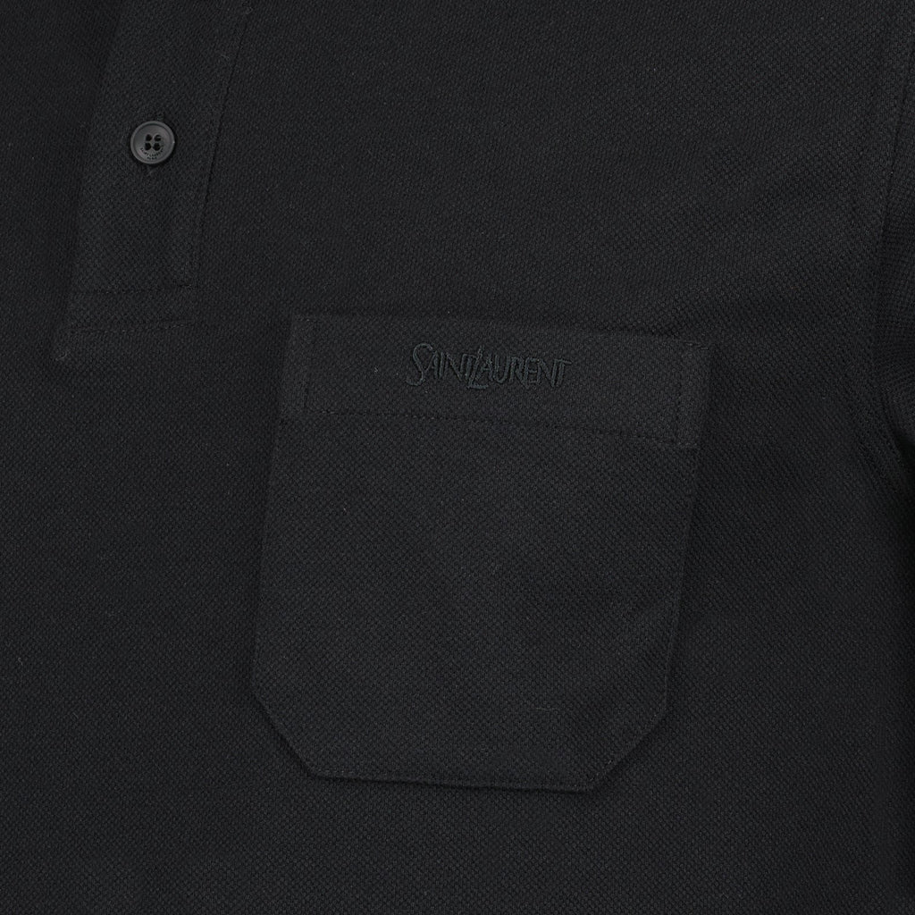 Image of Classic Black Polo Shirt with Pocket by Saint Laurent for Men - Season Autumn-Winter 2023 - Product detail view 2