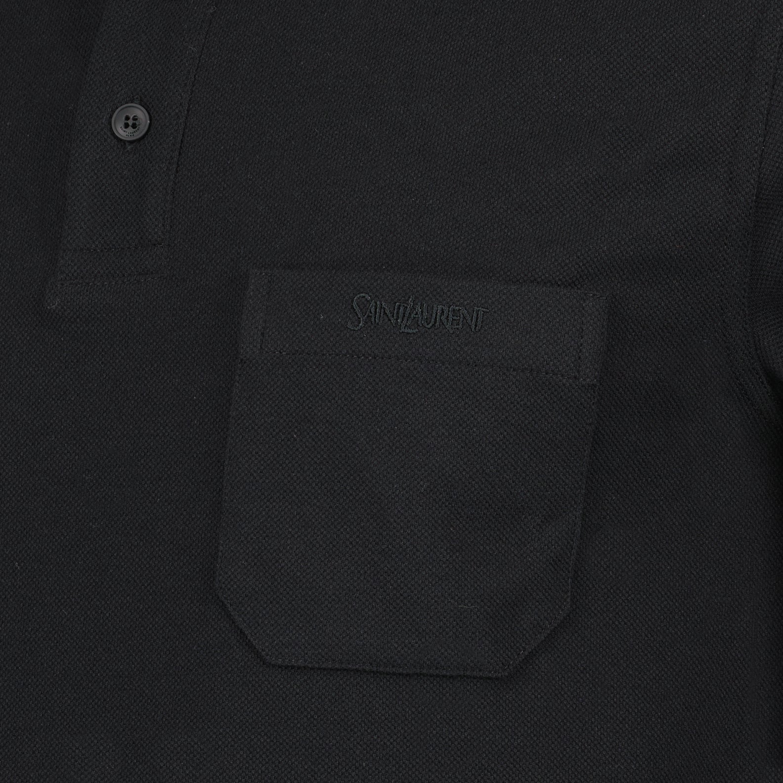 Image of Classic Black Polo Shirt with Pocket by Saint Laurent for Men - Season Autumn-Winter 2023 - Product detail view 2