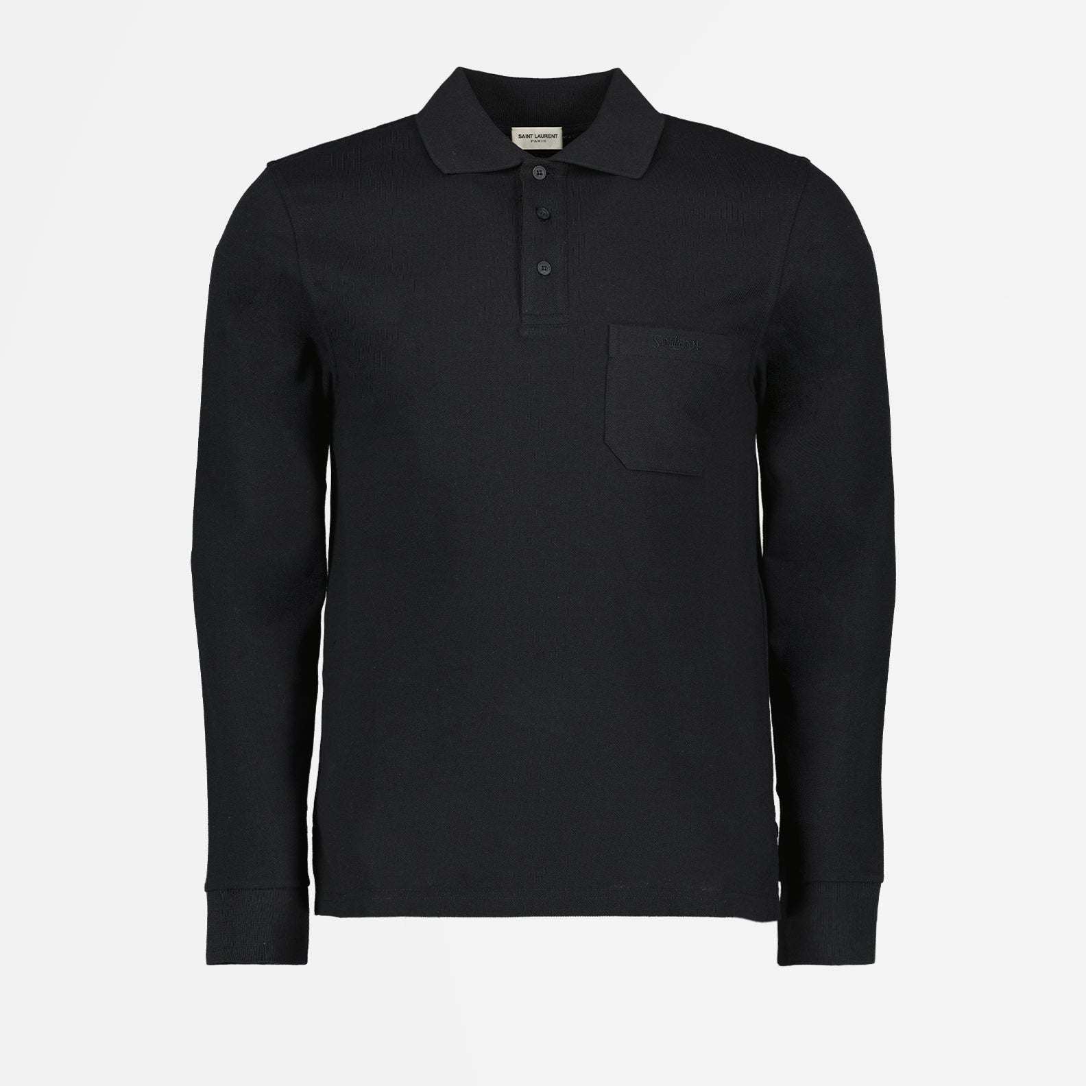 Image of Classic Black Polo Shirt with Pocket by Saint Laurent for Men - Season Autumn-Winter 2023 - Front View