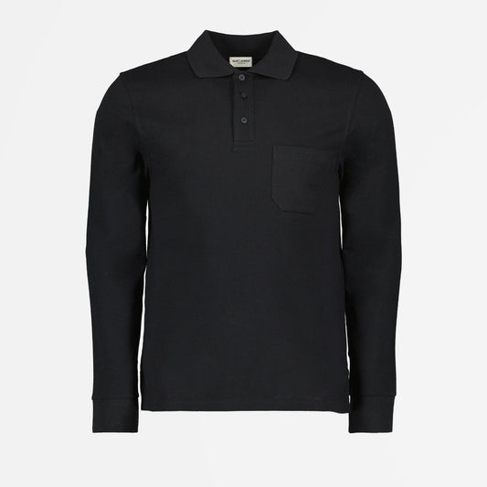 Saint Laurent, black polo shirt, men's luxury polo, chest pocket polo, designer men's shirt