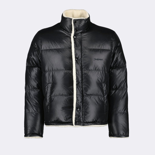 Saint Laurent, men’s shearling jacket, luxury down jacket, black shearling coat, high-end outerwear