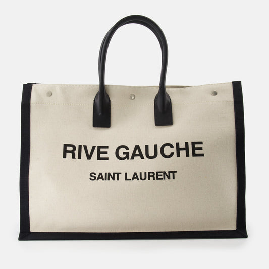 Saint Laurent Cabas, Beige Canvas Bag, Luxury Mens Tote, Designer Bags, Rive Gauche Bag