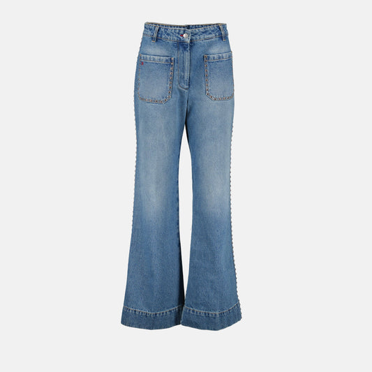 Victoria Beckham jeans, blue flared jeans, designer women's jeans, high-waisted flared jeans, luxury denim for women