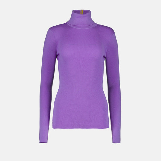 Victoria Beckham, wool turtleneck sweater, women's luxury knitwear, purple sweater, high-end fashion