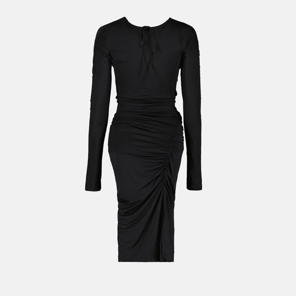 Victoria Beckham dress, black ruched long dress, luxury women's dress, evening wear, high-end fashion