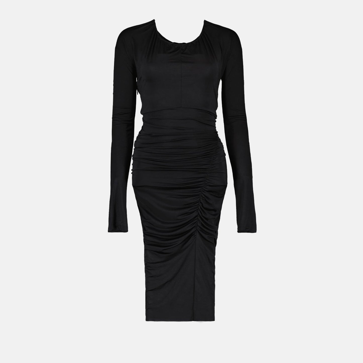 Victoria Beckham dress, black ruched long dress, luxury women's dress, evening wear, high-end fashion