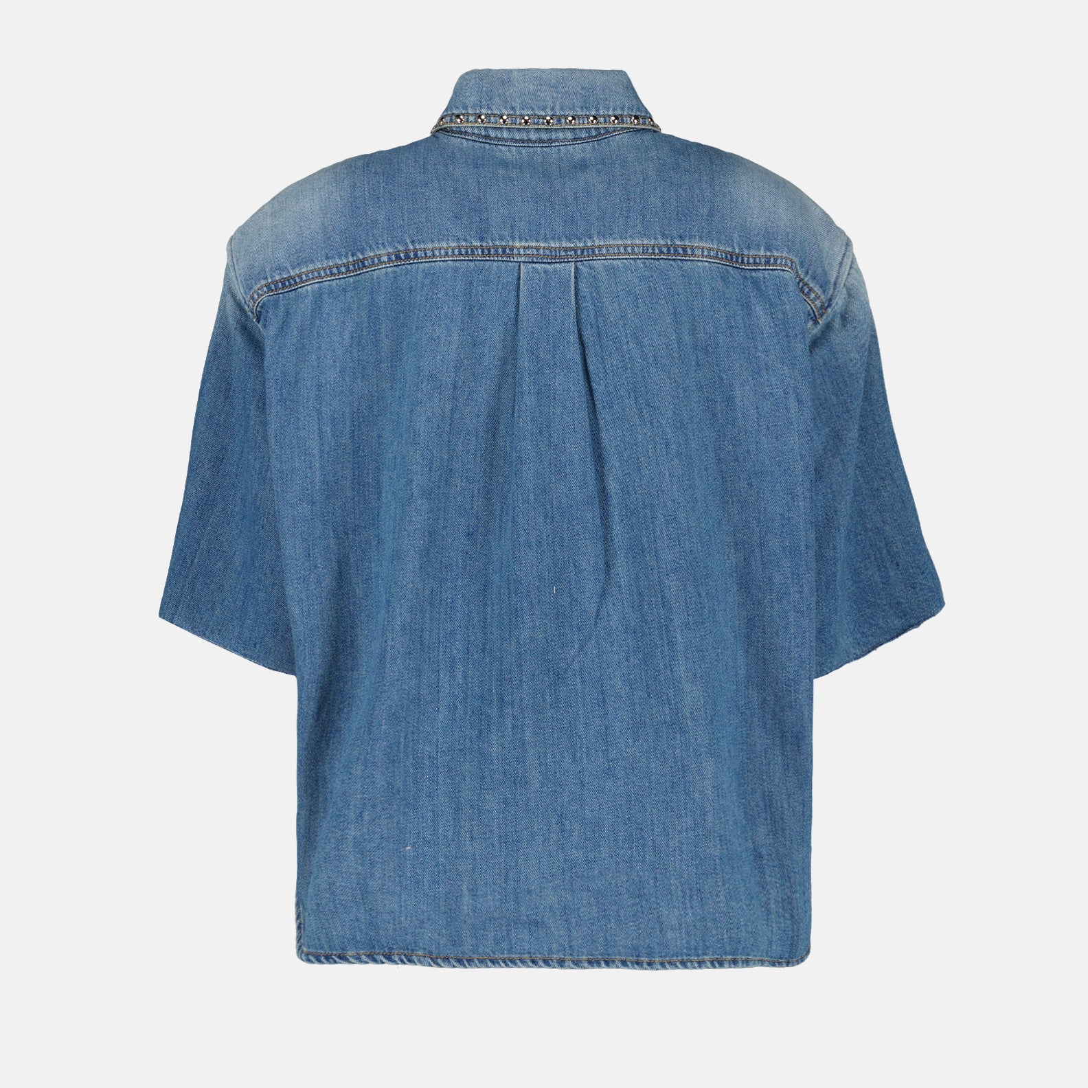 Victoria Beckham, denim shirt, blue denim, women's fashion, luxury shirts