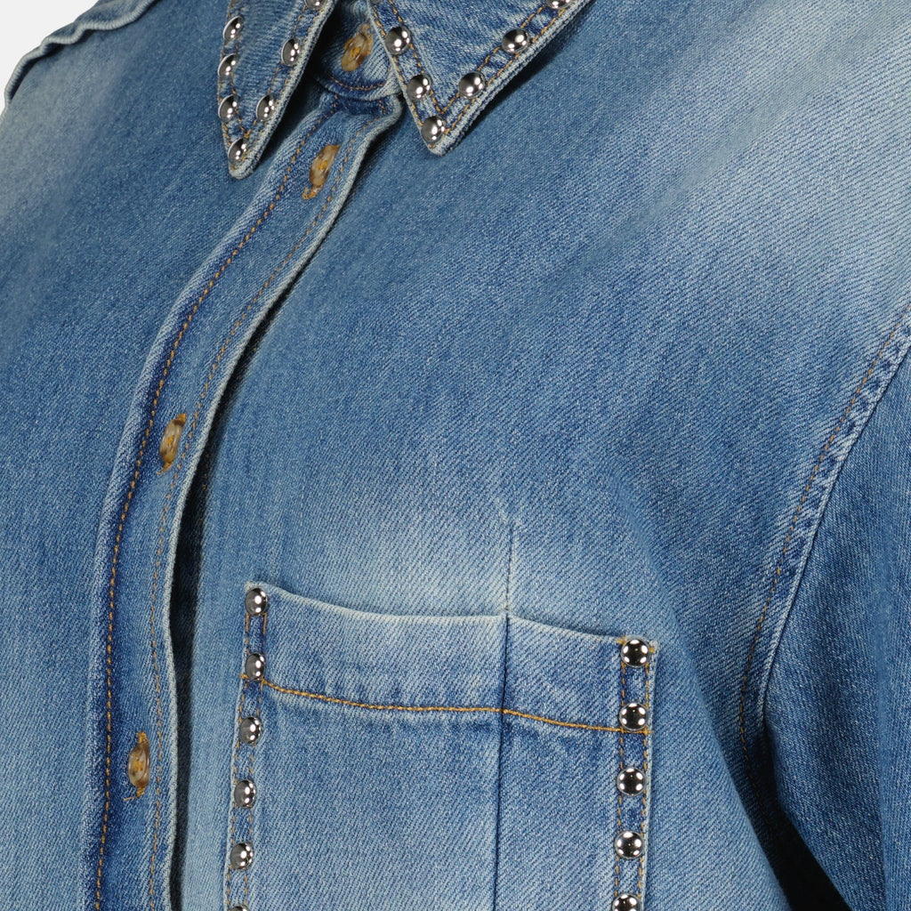 Victoria Beckham, denim shirt, blue denim, women's fashion, luxury shirts