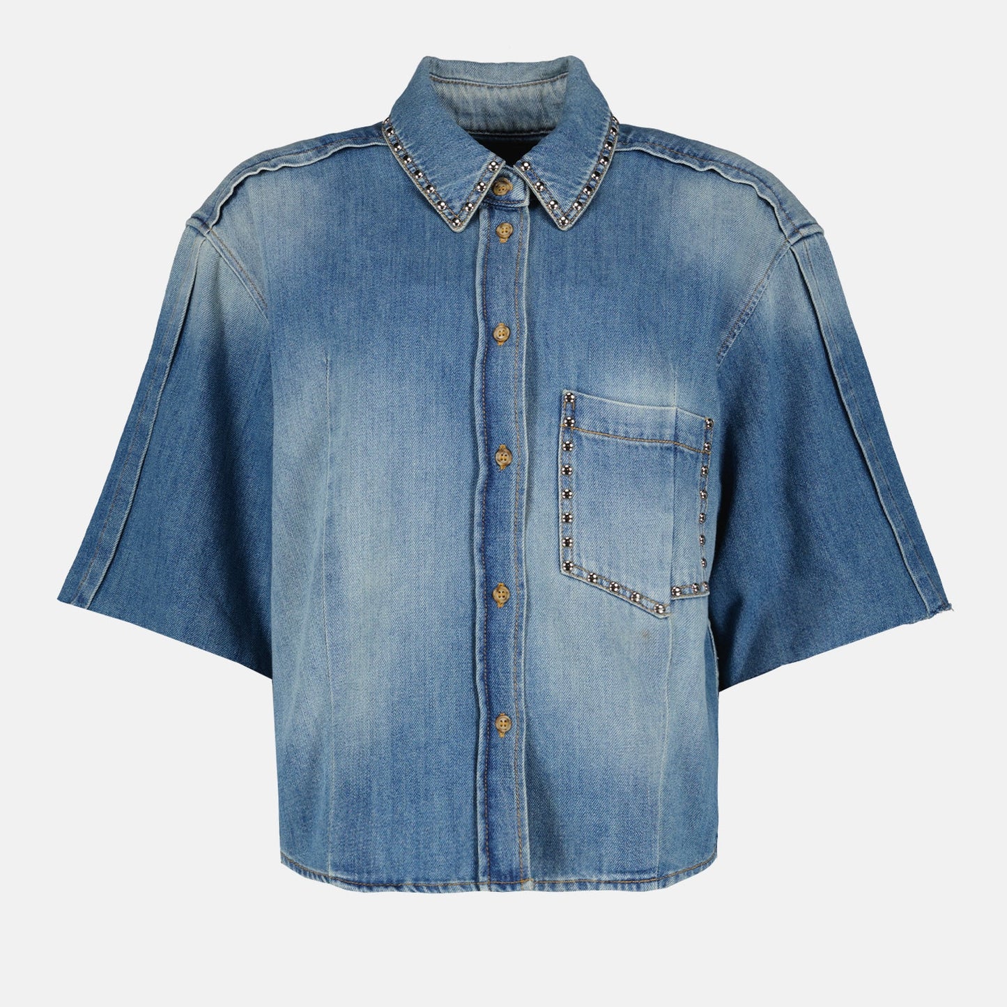 Victoria Beckham, denim shirt, blue denim, women's fashion, luxury shirts