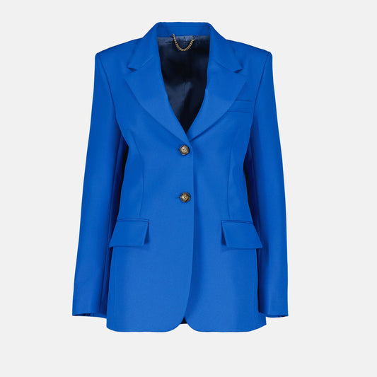 Victoria Beckham blazer, luxury women's blazer, long blue blazer, designer fashion, women's tailored blazer