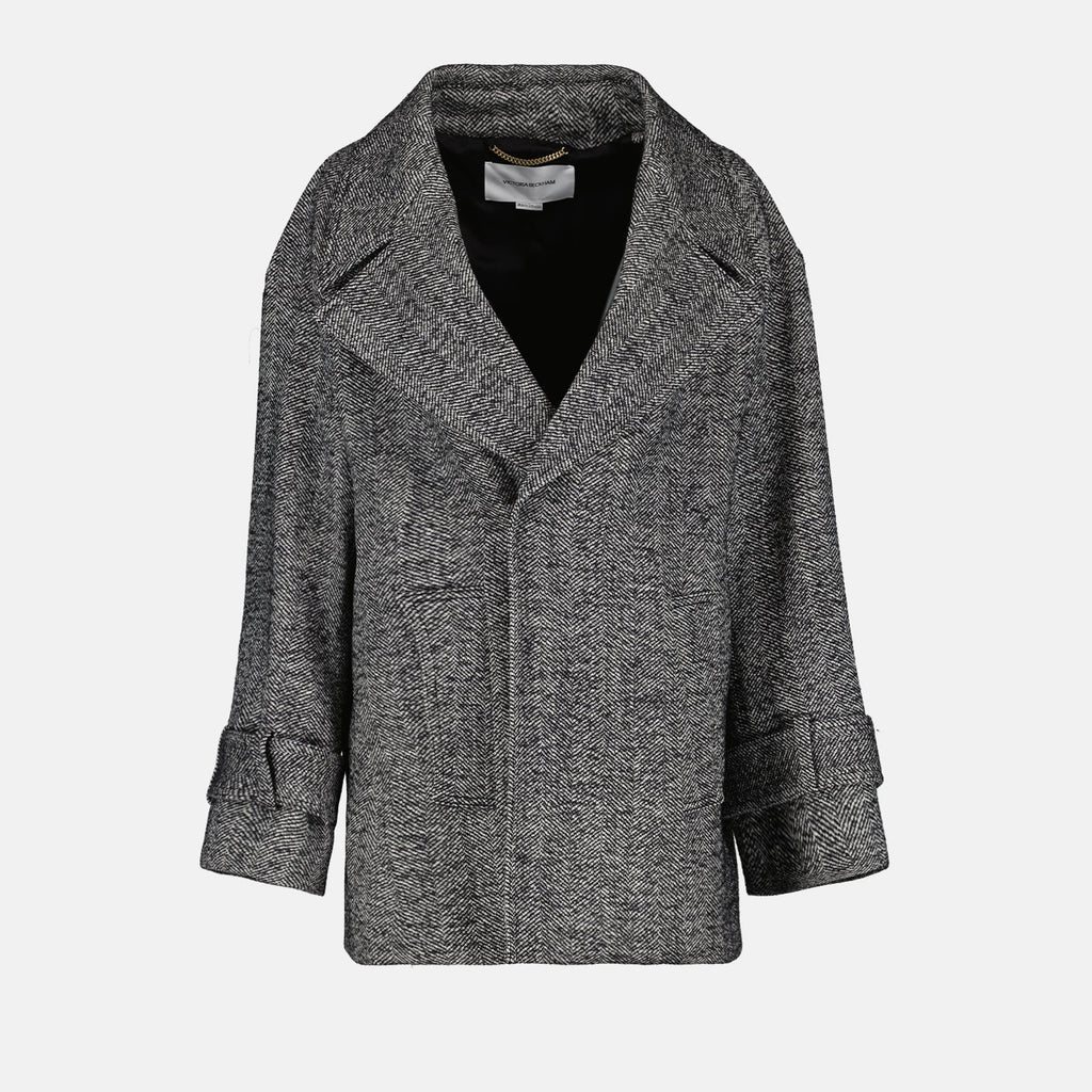 Victoria Beckham coat, luxury wool coat, gray wool coat, women's designer coat, high-end women's outerwear