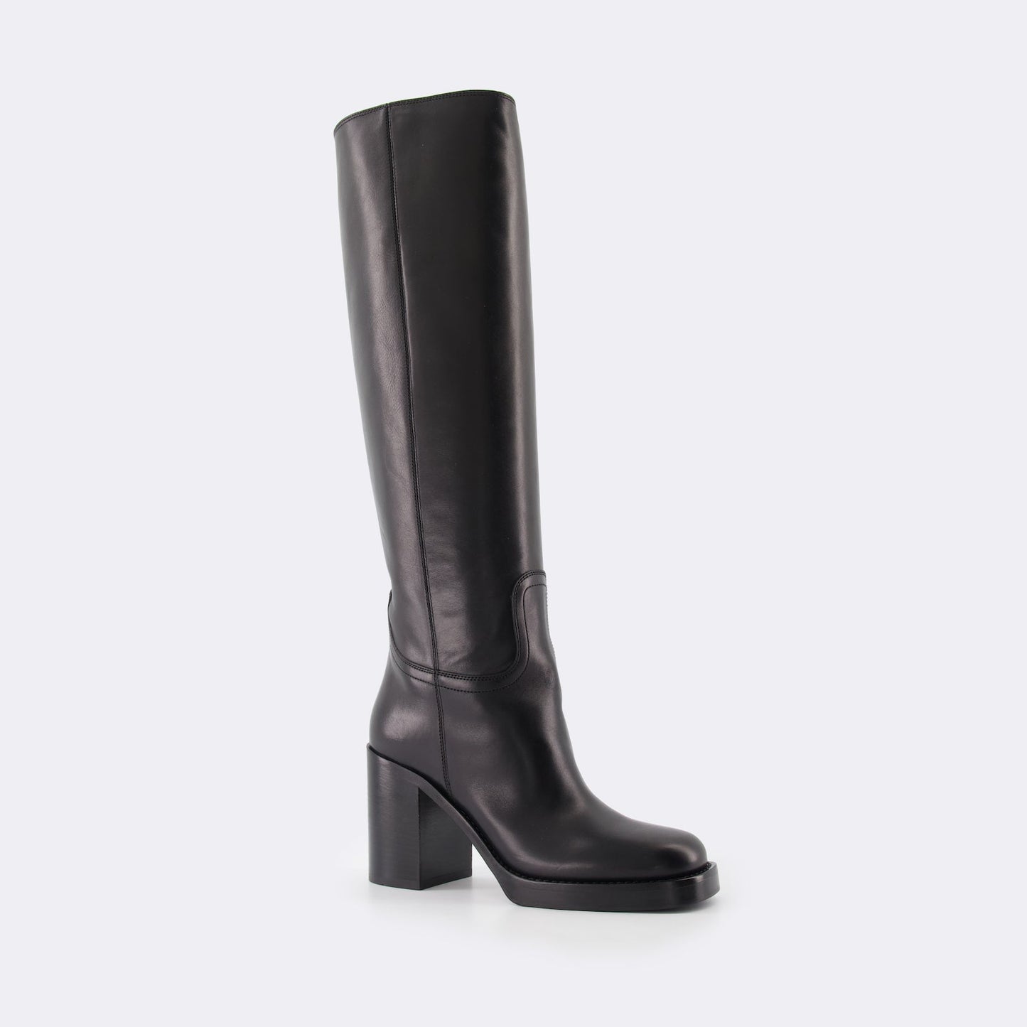 Prada leather boots, women's designer boots, black leather footwear, luxury women's boots, high-end fashion shoes