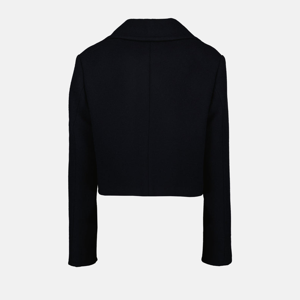 Prada, navy blue wool jacket, luxury women's clothing, designer wool jacket, high-end women's outerwear