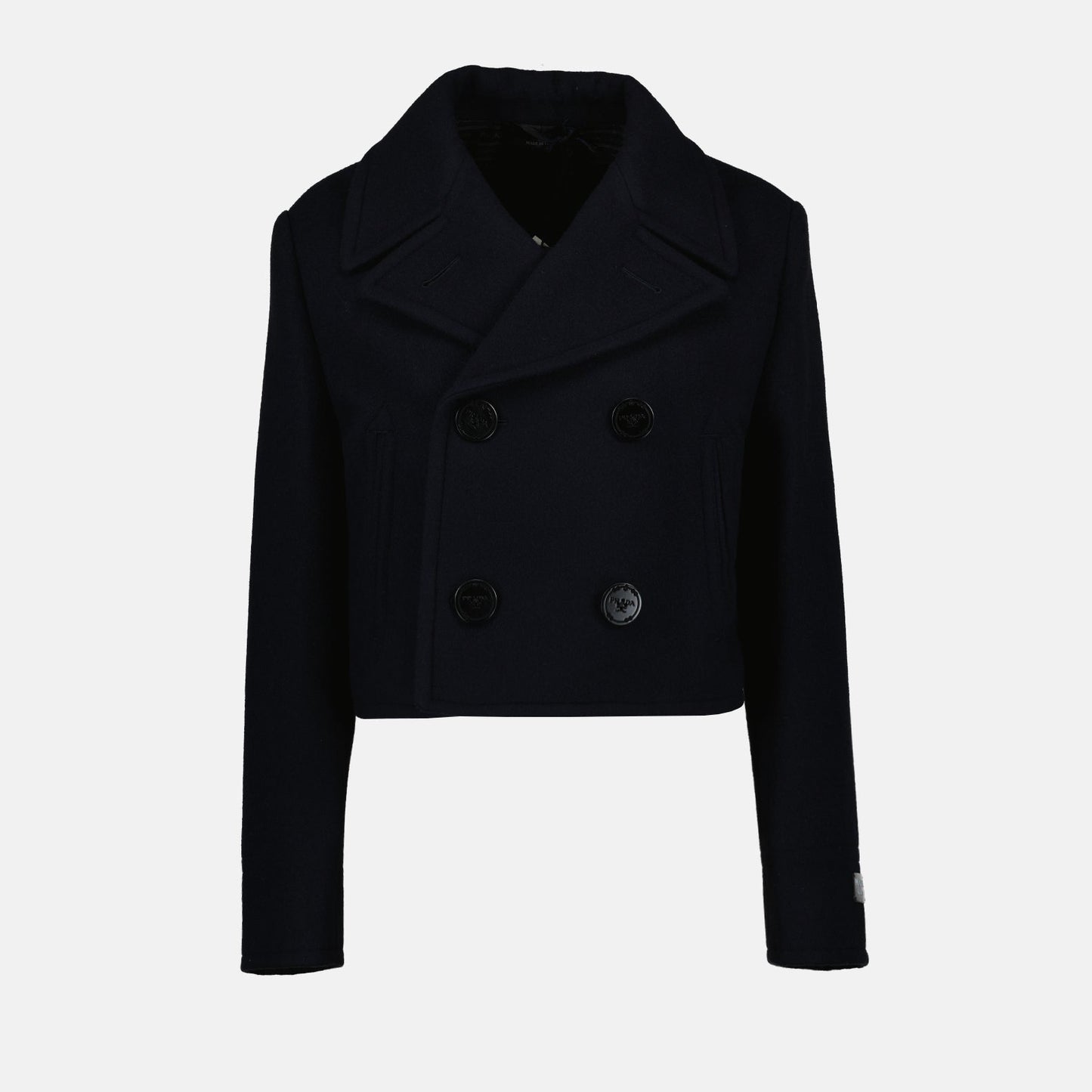 Prada, navy blue wool jacket, luxury women's clothing, designer wool jacket, high-end women's outerwear