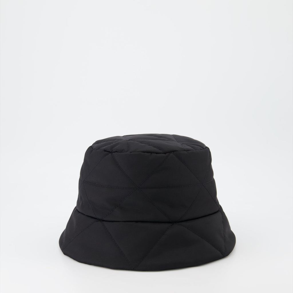 Prada bucket hat, triangle logo hat, women's luxury accessories, designer hats, black bucket hat