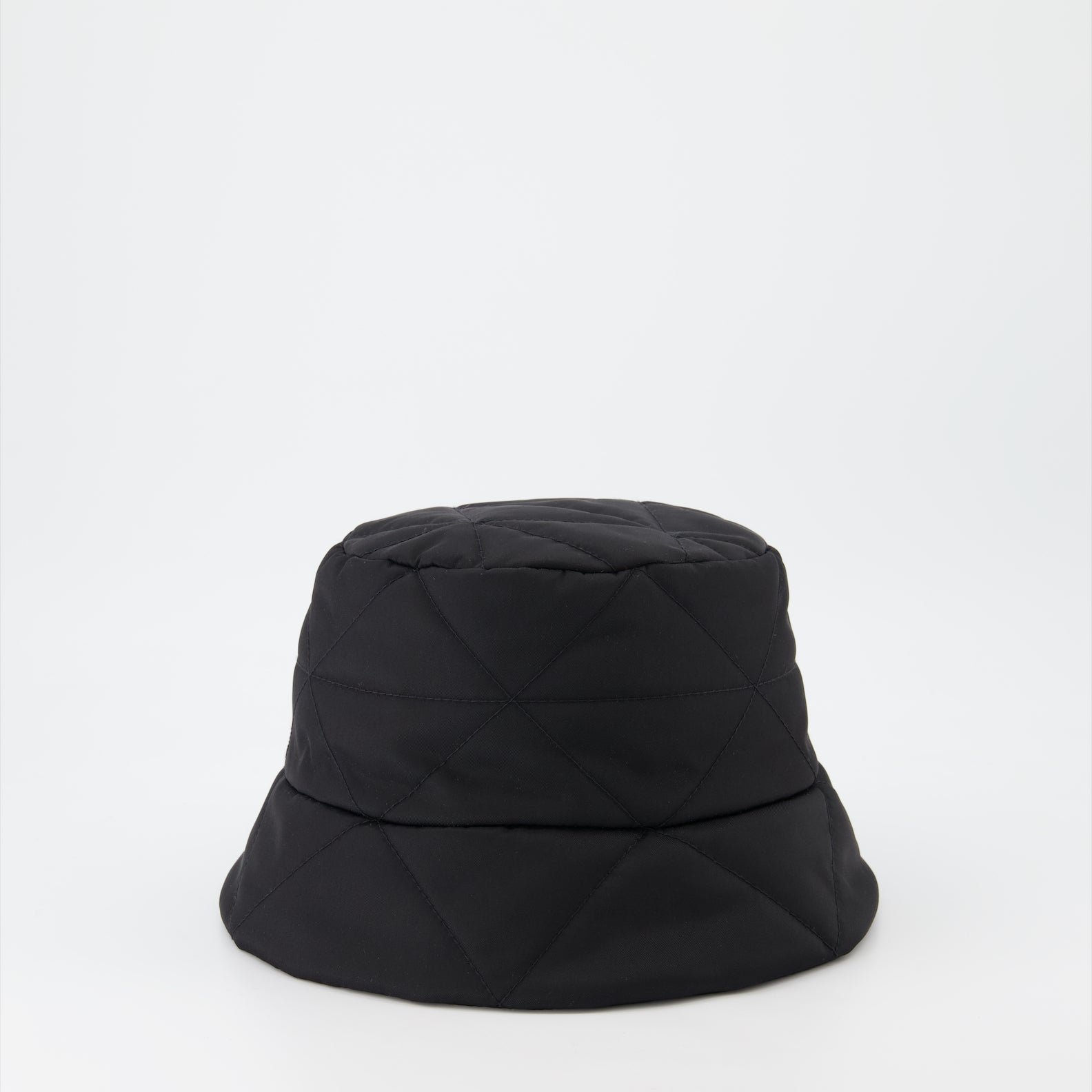 Prada bucket hat, triangle logo hat, women's luxury accessories, designer hats, black bucket hat