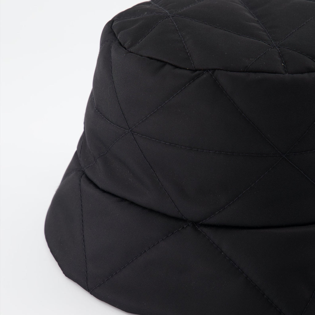 Prada bucket hat, triangle logo hat, women's luxury accessories, designer hats, black bucket hat