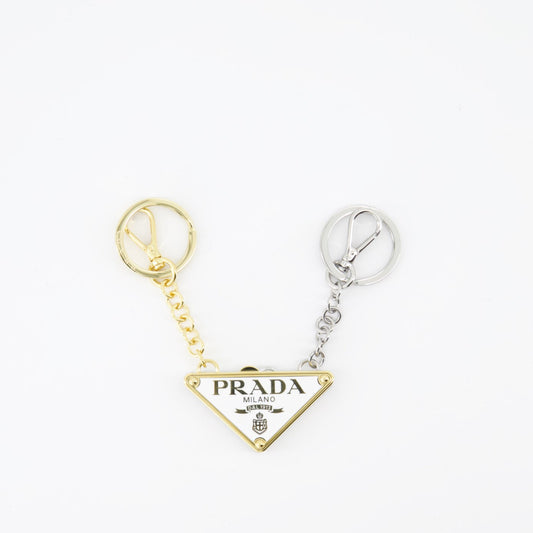 Prada keychain, luxury women’s accessory, divisible keychain, metal keychain, designer keychain