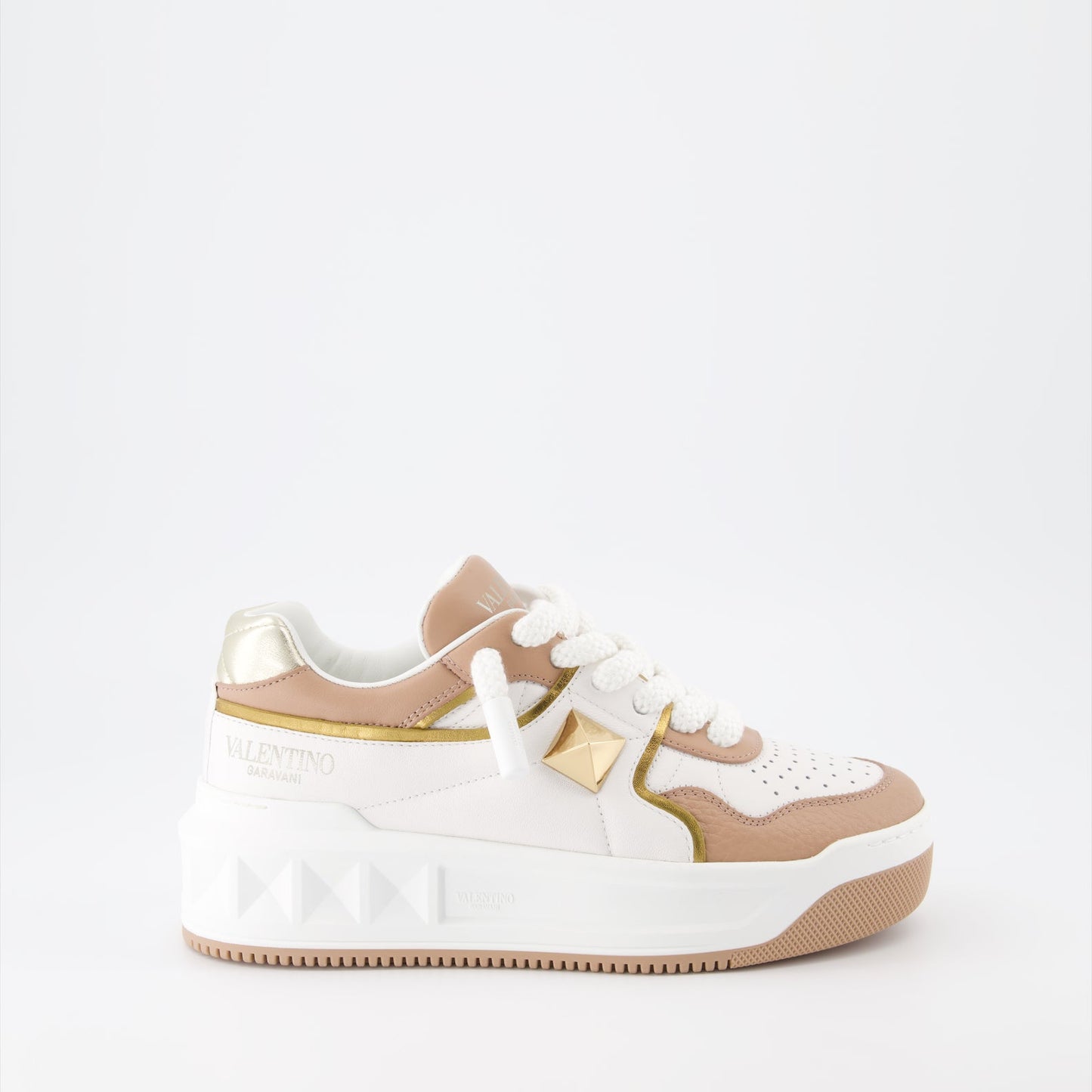 Valentino Garavani, luxury sneakers, One Stud XL, beige-white sneakers, designer footwear