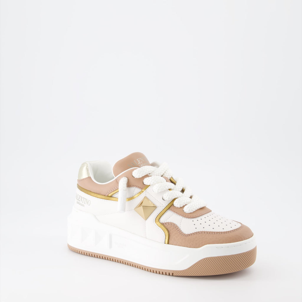 Valentino Garavani, luxury sneakers, One Stud XL, beige-white sneakers, designer footwear
