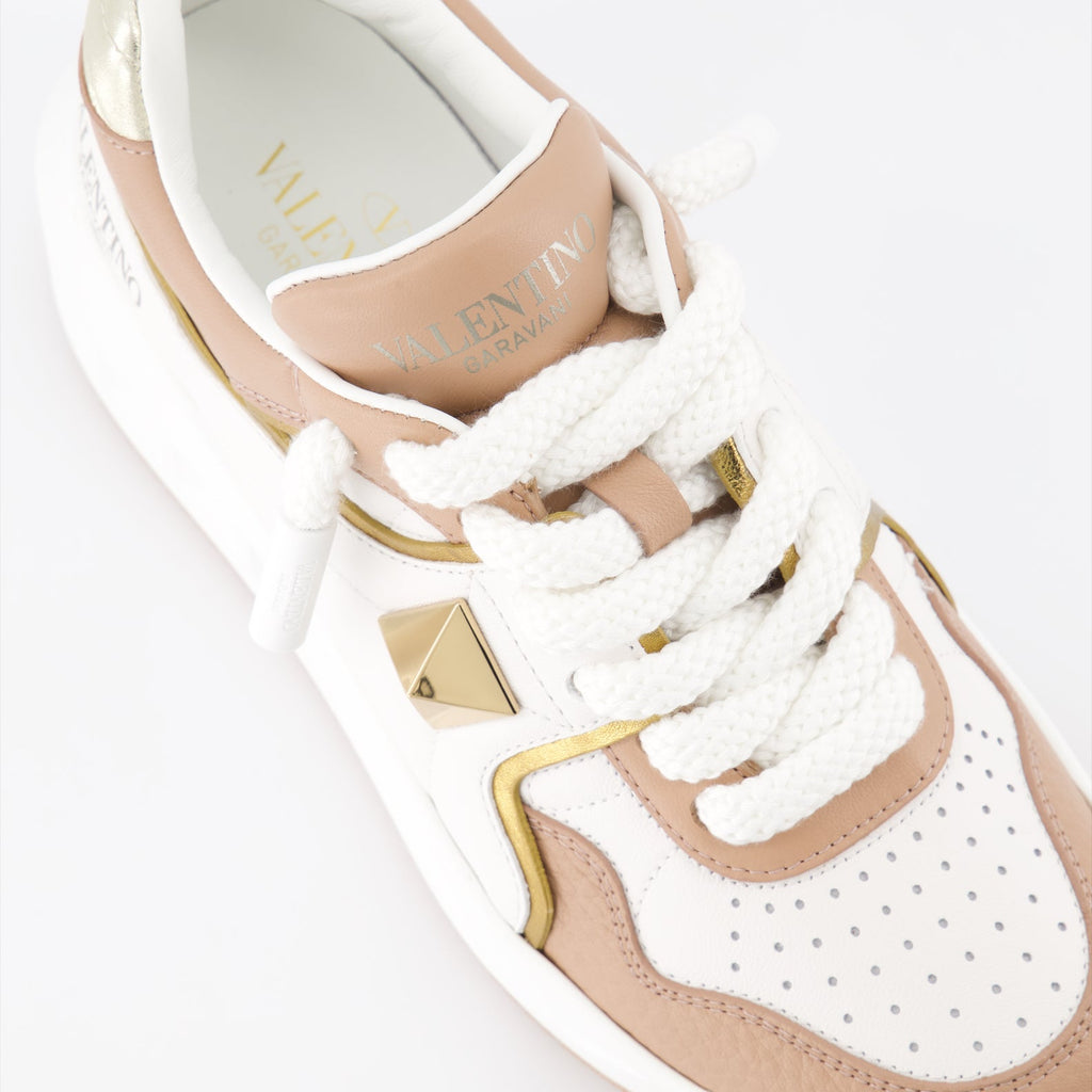 Valentino Garavani, luxury sneakers, One Stud XL, beige-white sneakers, designer footwear