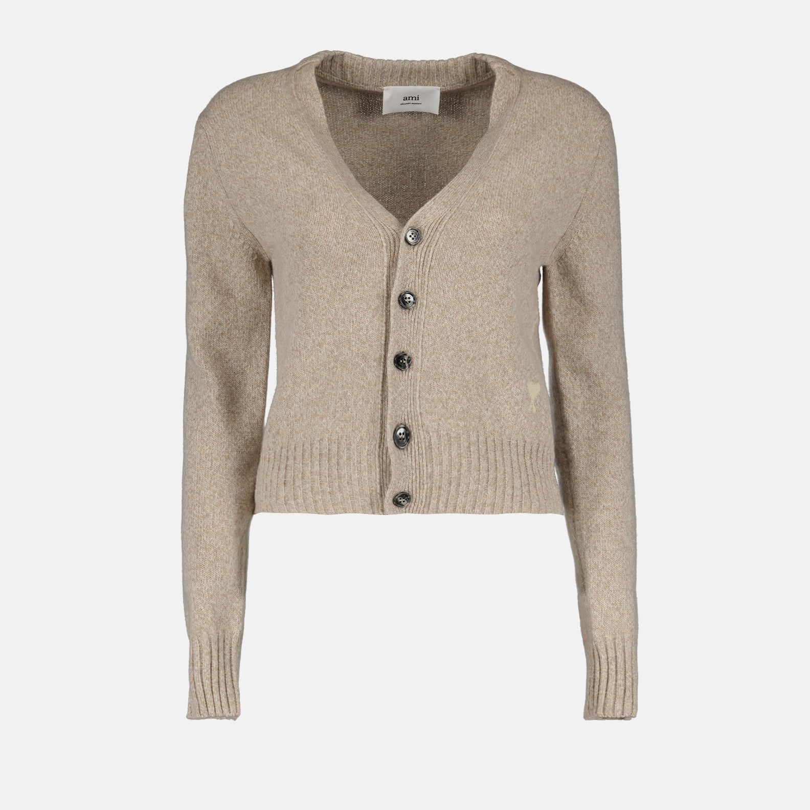 AMI Paris, beige cardigan, luxury women's cardigan, Ami de Coeur, high-end knitwear