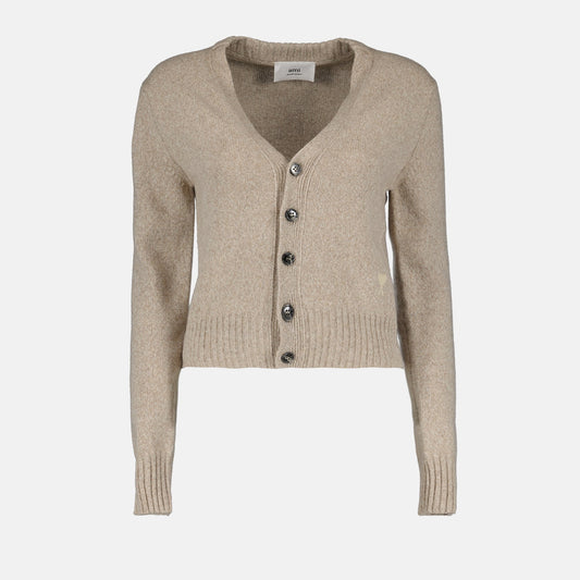 AMI Paris, beige cardigan, luxury women's cardigan, Ami de Coeur, high-end knitwear