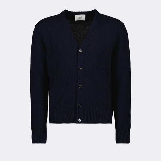 AMI Paris cardigan, Blue cardigan men, Luxury men’s cardigan, Elegant men’s knitwear, Ami de Coeur