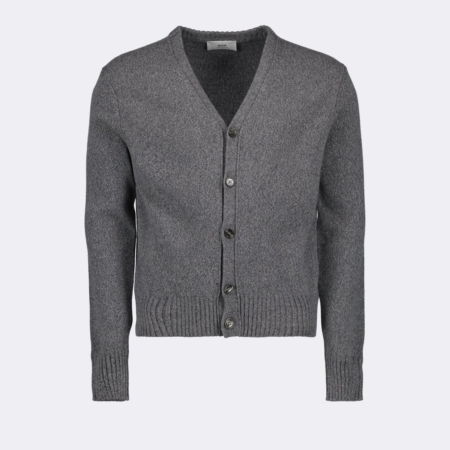 Gray Ami de Coeur Cardigan, AMI Paris, luxury men's knitwear, designer cardigan, elegant men's apparel