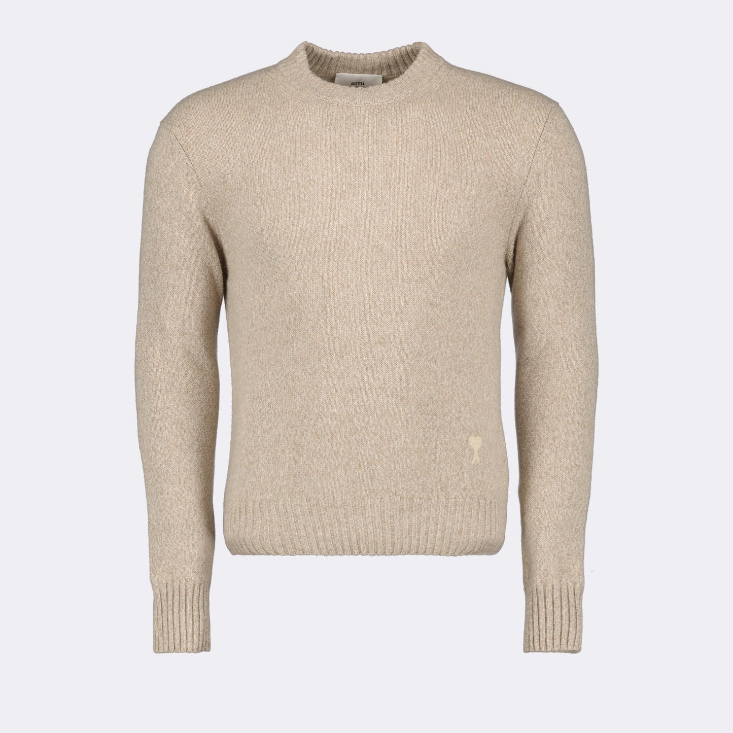 AMI Paris, Ami de Coeur, beige sweater, luxury fashion, premium knitwear