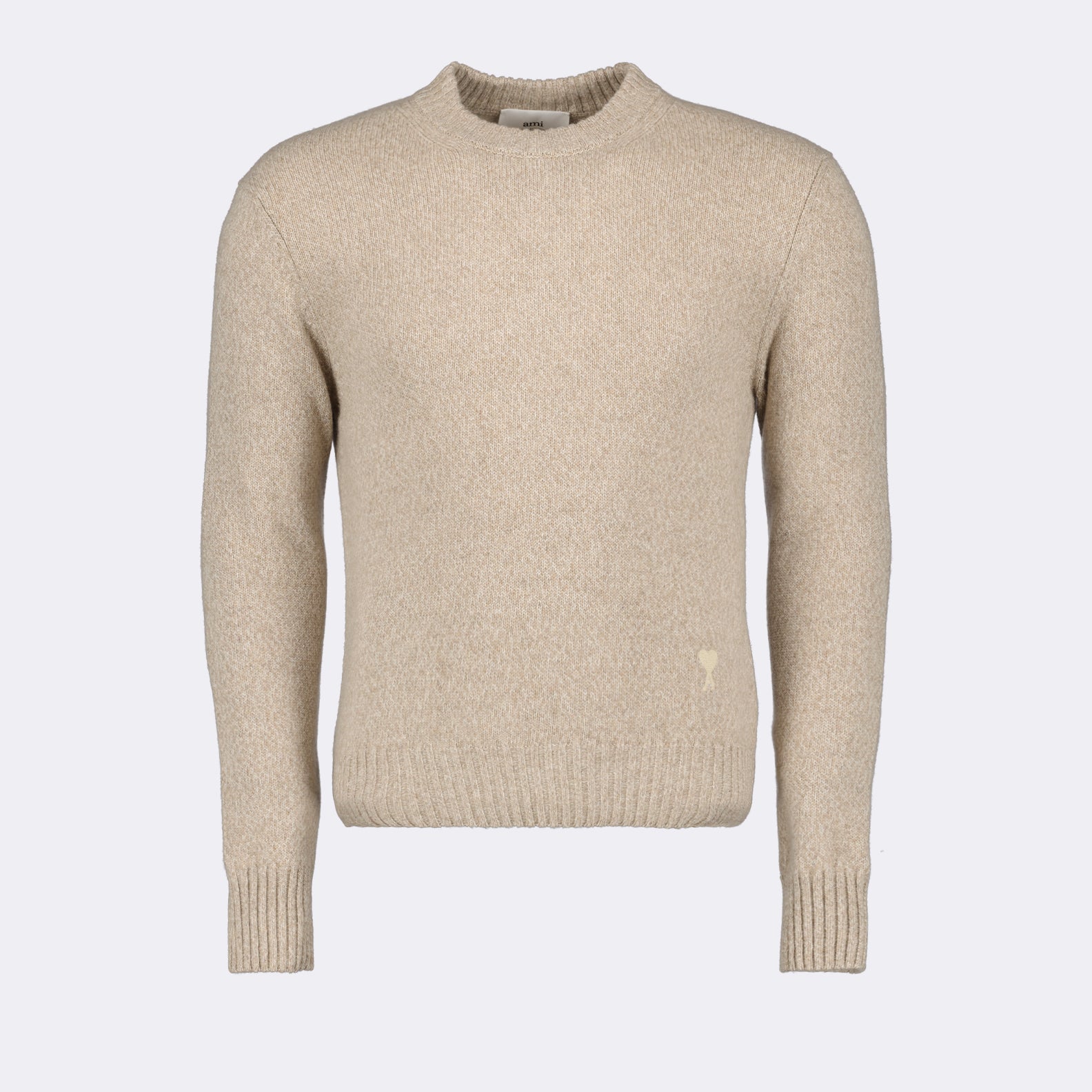 AMI Paris, Ami de Coeur, beige sweater, luxury fashion, premium knitwear