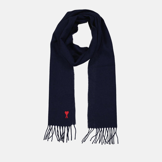 AMI Paris scarf, Blue AMI de Coeur, Unisex luxury scarf, Designer accessories, Elegant winter scarf