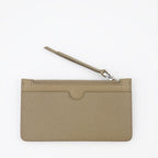grained leather card holder, zipped card pouch, elegant card accessory, metal heart detail, sophisticated wallet