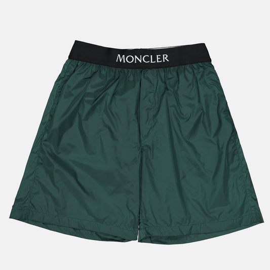 Moncler swim shorts, luxury swimwear, men's swimwear, designer swim shorts, green logo swim shorts