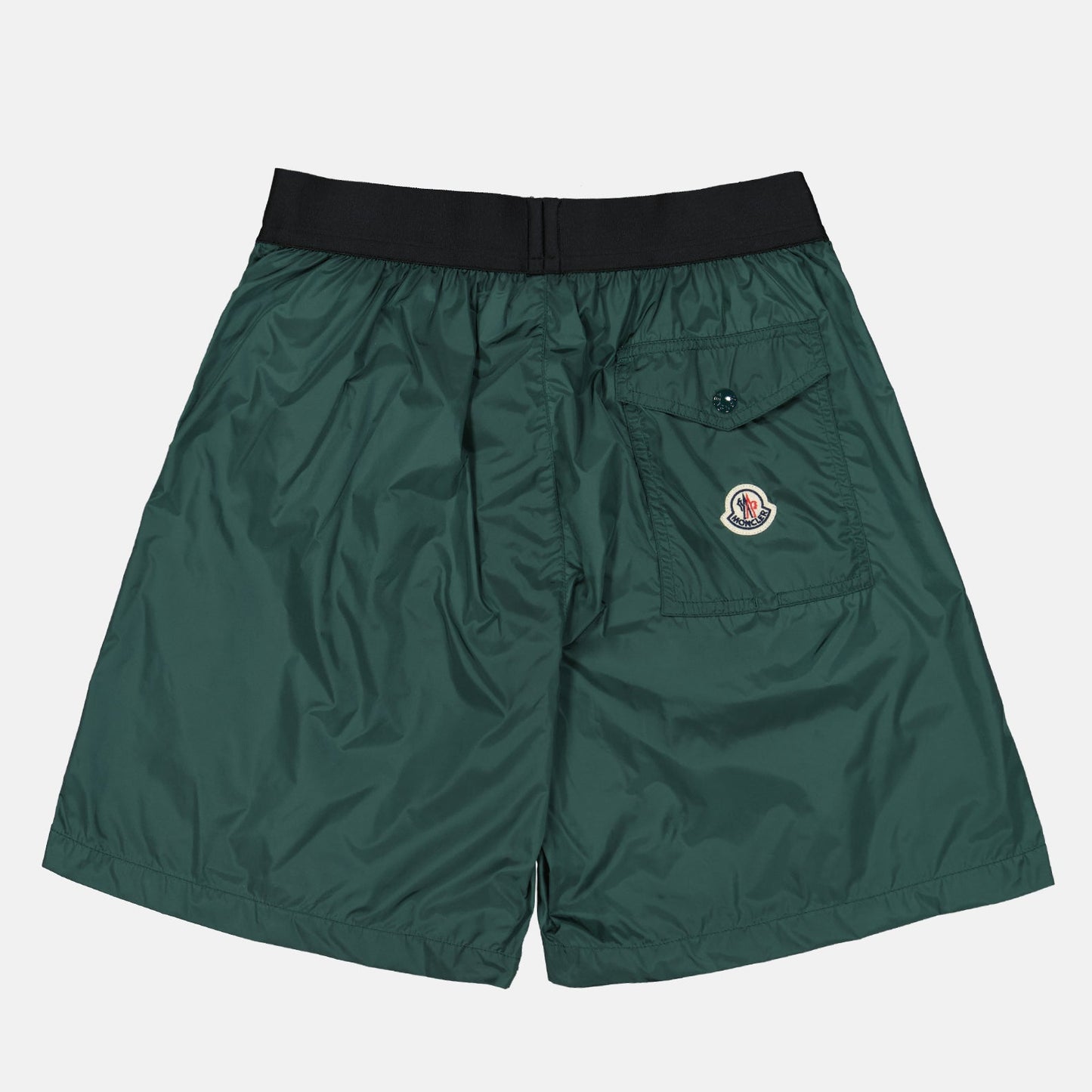 Moncler swim shorts, luxury swimwear, men's swimwear, designer swim shorts, green logo swim shorts