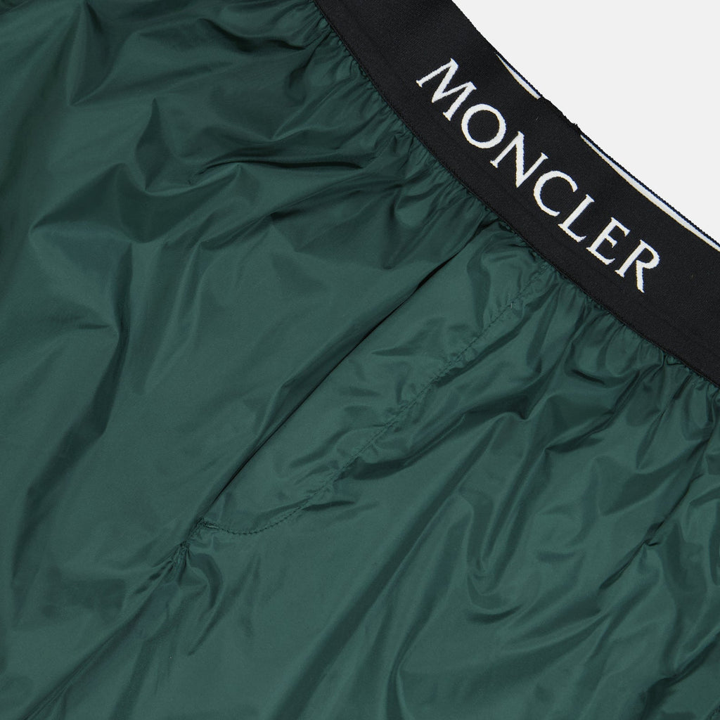Moncler swim shorts, luxury swimwear, men's swimwear, designer swim shorts, green logo swim shorts