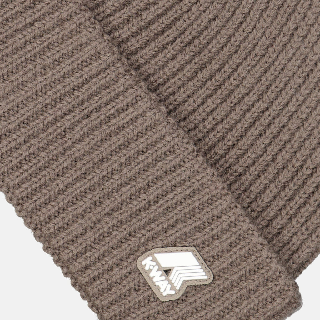 luxury beanie, unisex accessories, K-Way beanie, beige cardigan beanie, high-end fashion