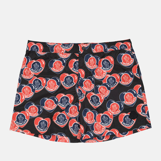 Moncler, Moncoeur printed swim trunks, luxury swimwear, men's designer swim trunks, high-end fashion