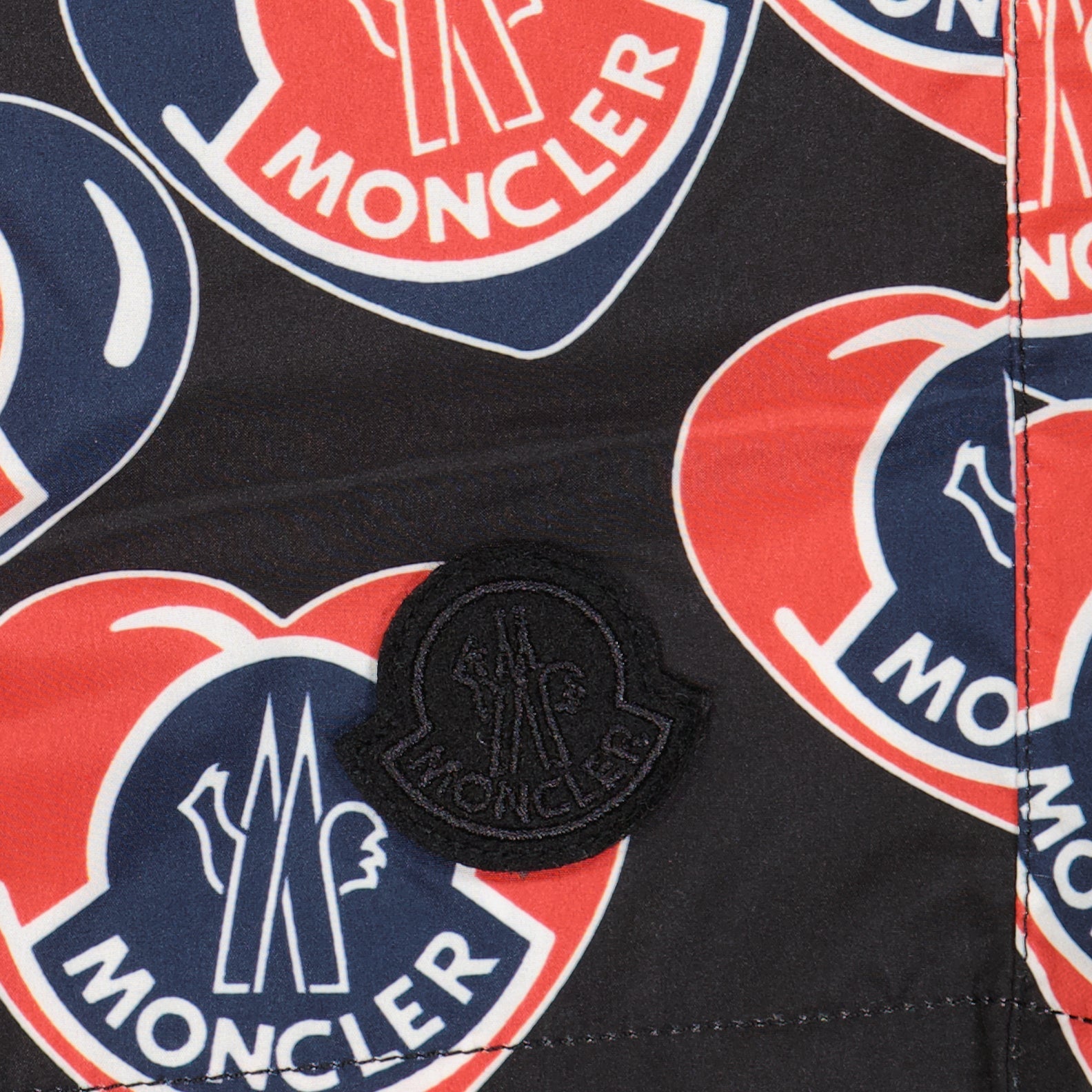 Moncler, Moncoeur printed swim trunks, luxury swimwear, men's designer swim trunks, high-end fashion