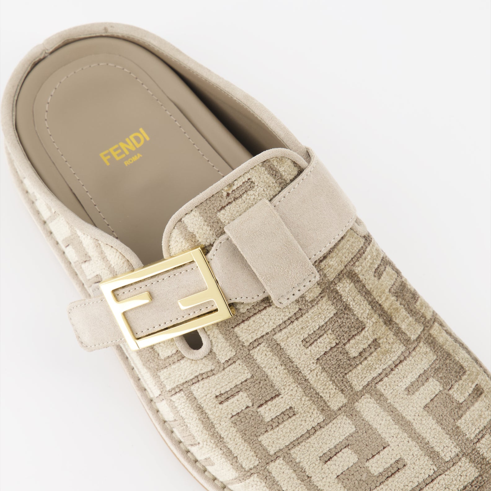 Fendi mules, luxury mules, beige sandals, high-end footwear, designer shoes