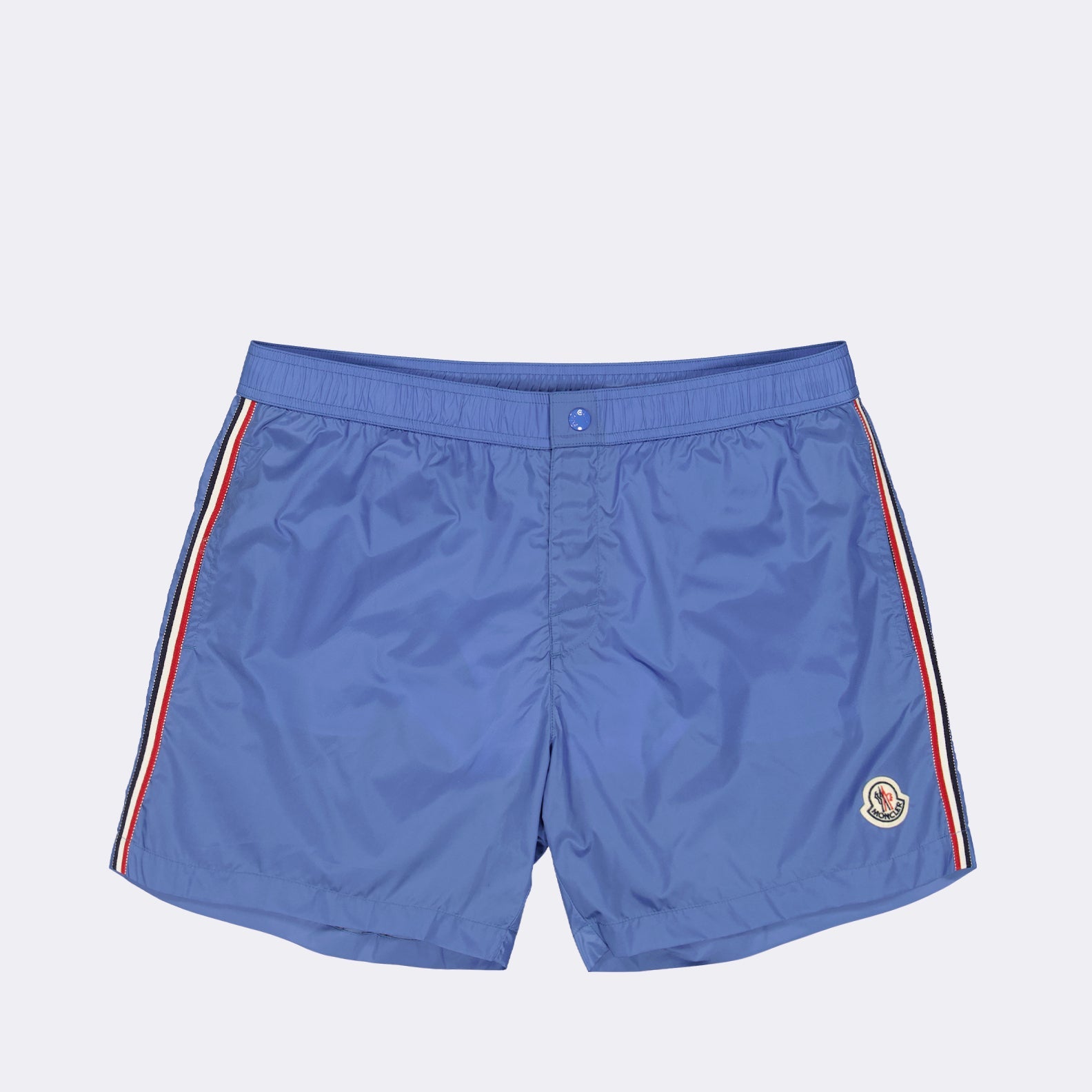 swim shorts, luxury swimwear, tricolor band, Moncler shorts, designer beachwear