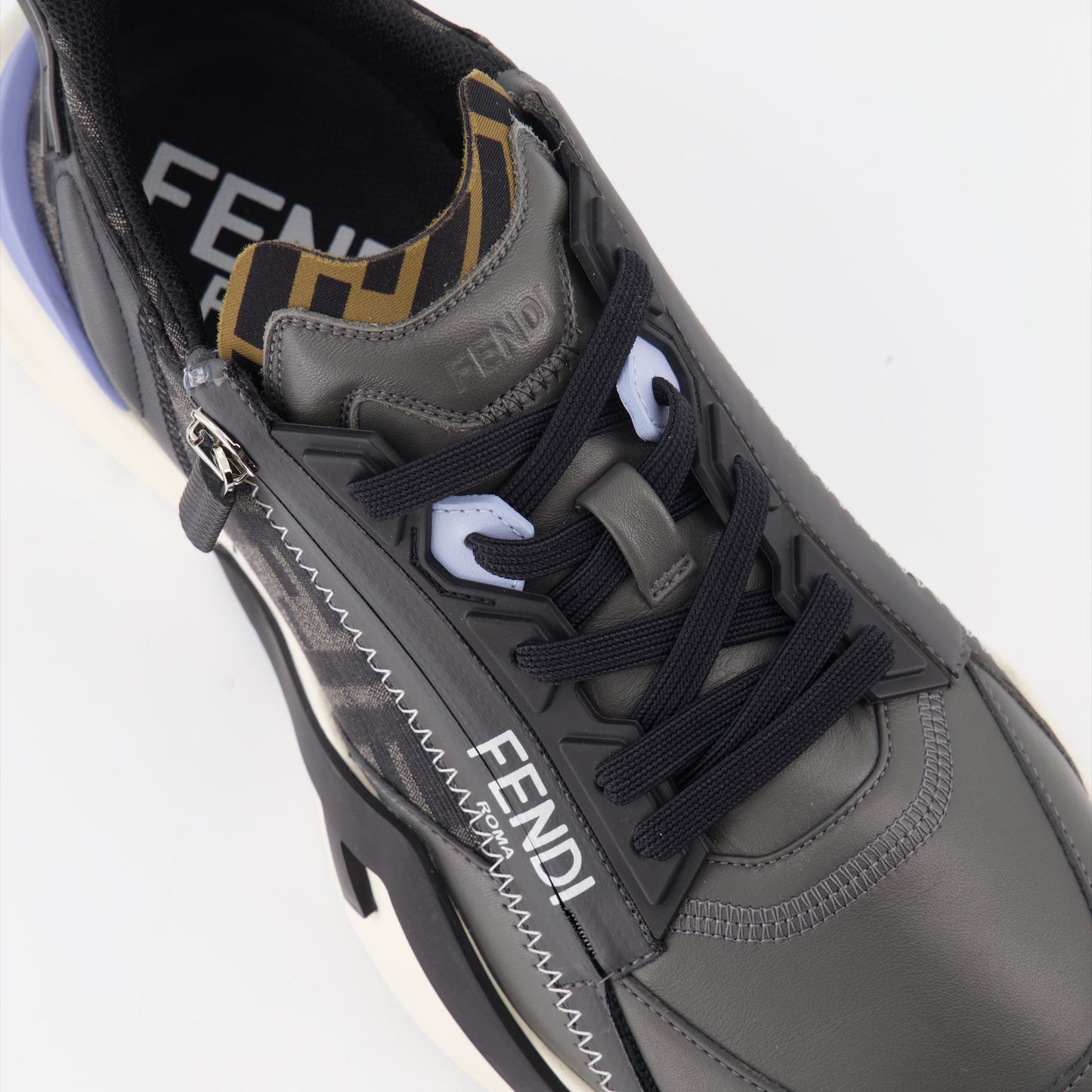 Fendi sneakers, grey leather sneakers, luxury men's footwear, designer sneakers, Fendi Flow