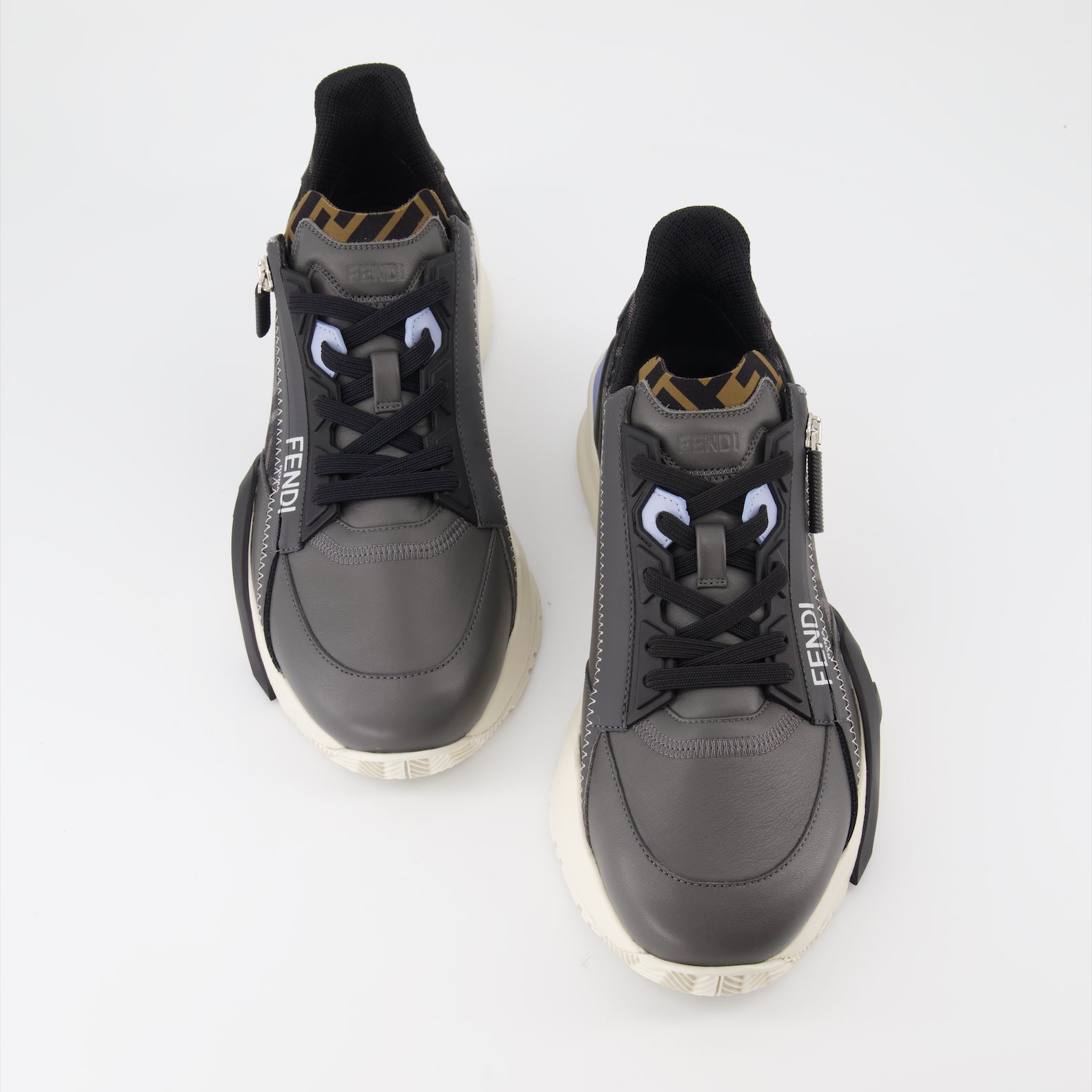 Fendi sneakers, grey leather sneakers, luxury men's footwear, designer sneakers, Fendi Flow