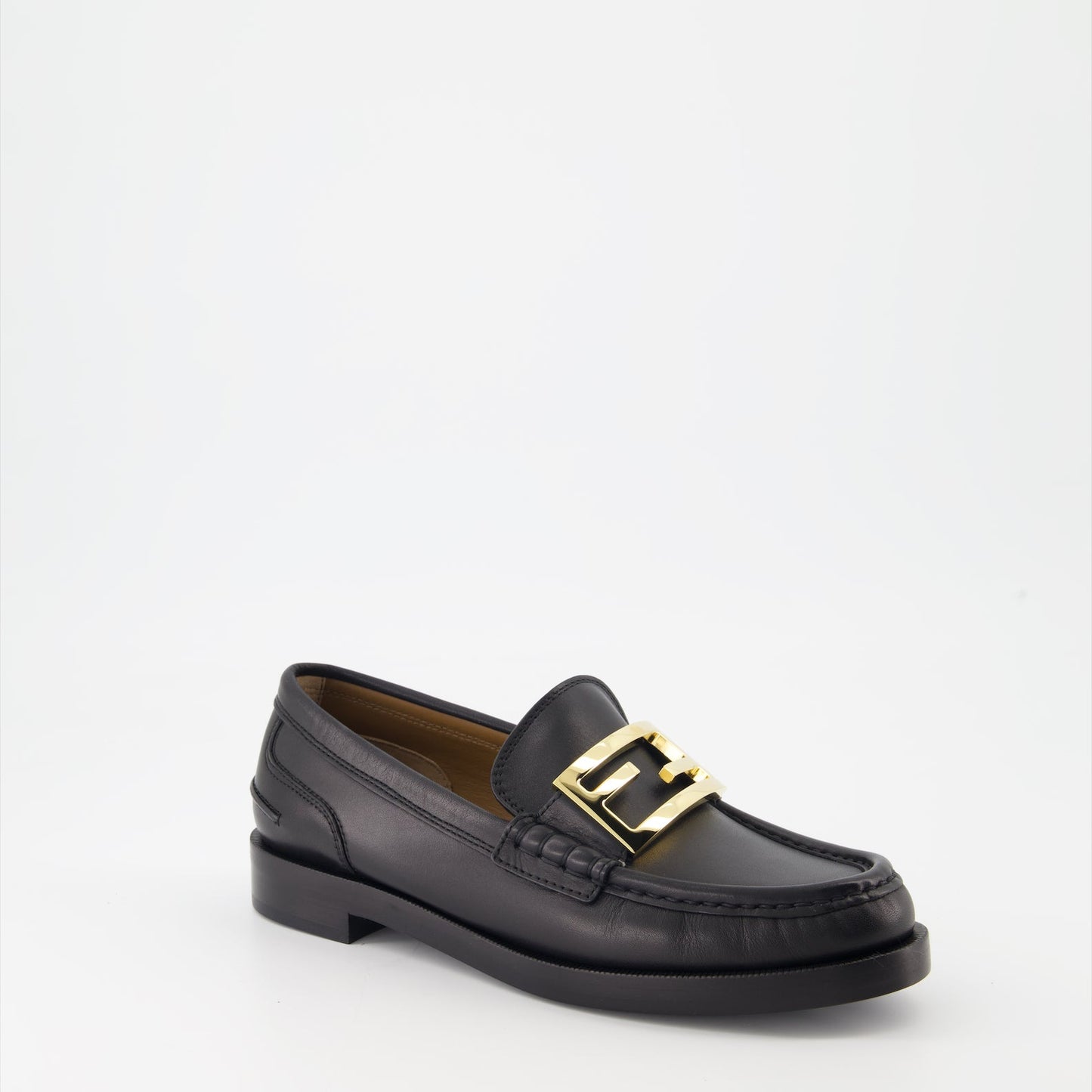 Fendi moccasins, black leather shoes, luxury footwear, Baguette detail, elegant loafers